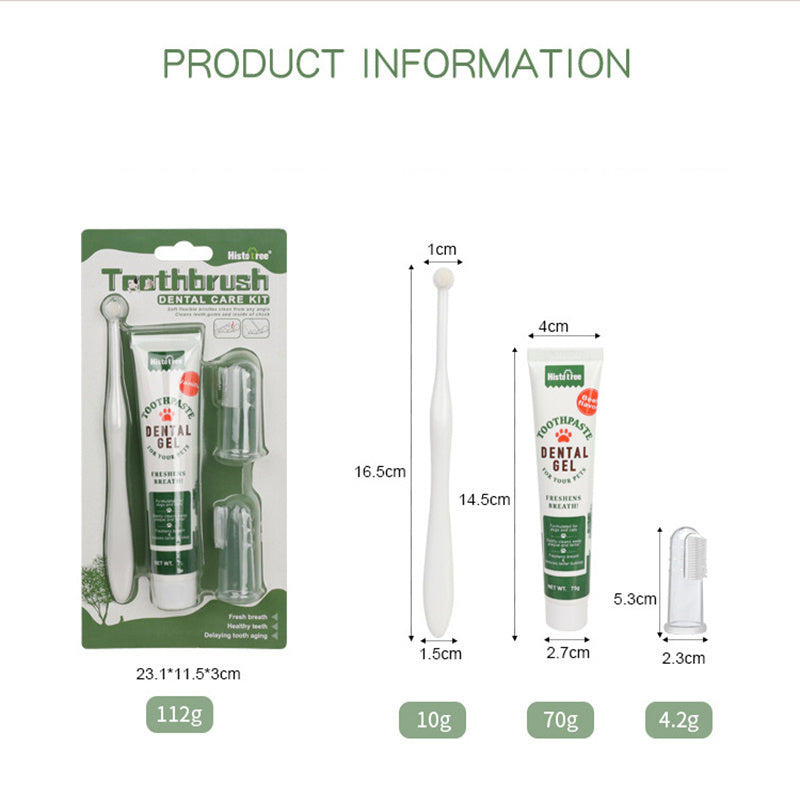 Oral Hygiene Kit For Cats And Dogs 3 Piece Set With Dual Ended Toothbrush, Finger Brush, And Poultry Flavor Tube Of Toothpaste Remove Plaque Tartar Buildup