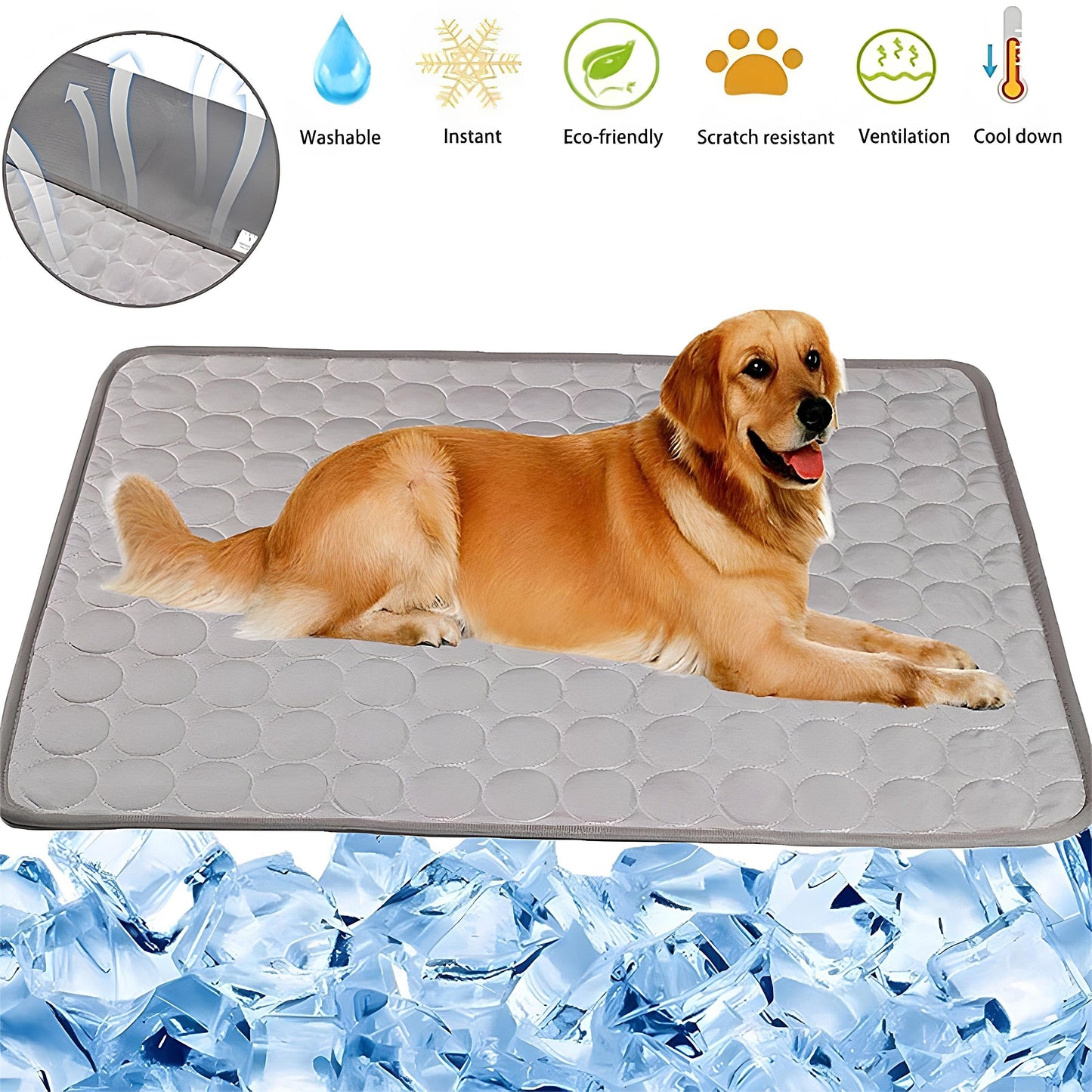 Dog Cooling Mat Cooling Pad For Pets Chilly Pad For Kennels, Crates, Cars, Indoor & Outdoor Ice Silk Mat Cooling Blanket Cushion Non-Toxic Breathable Sleep Bed Beach