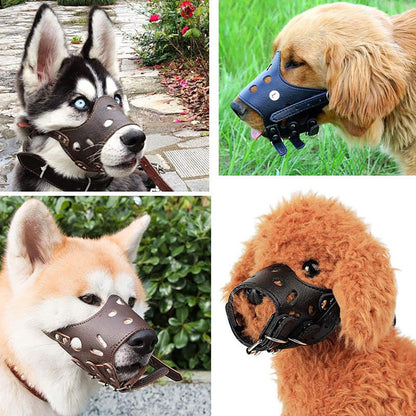 Dog Muzzle Leather, Comfort Secure Anti-Barking Muzzles For Small Medium Large Dogs, Breathable And Adjustable, Allows Drinking And Panting, Used With Collars