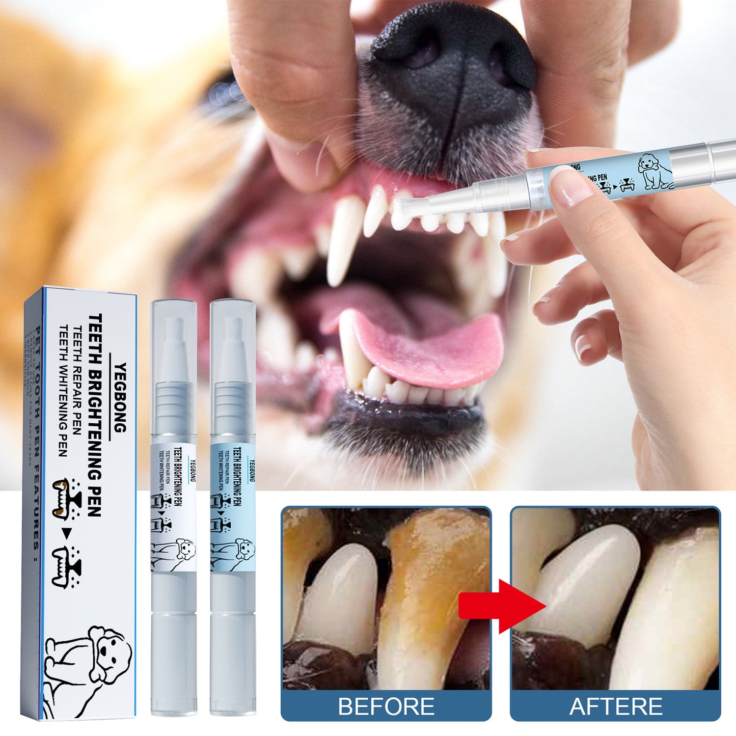 Teeth Brightening Pen For Pet Teeth Repairing Kit,Pet Dog Cat Teeth Cleaning Pen For Dental Care,Pet Teeth Whitening Pen Tool Dog Tooth Cleaning Pen - Resin Dental Plaque Tartar Remover