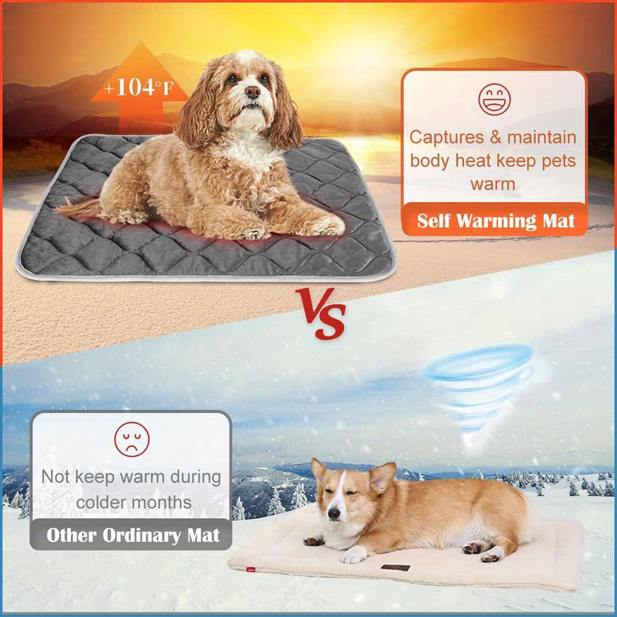 Cat Dog Non-Slip Mat, Extra Warm Thermal Pet Pad Self-Heating Cat Mat Warm Thermal Pet Pad Washable Dog Crate Pad Heat Dog Cat Bed Mat Blanket Non-Slip