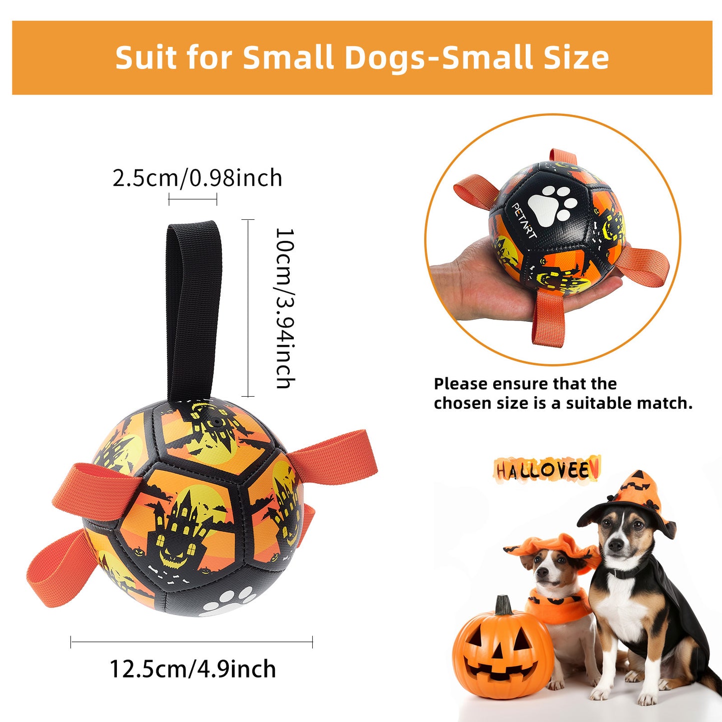 Interactive Dog Toys, Dog Soccer Ball With Straps, Dog Football, Dogs Balls For Small Size Dog Water Toy Indoor & Outdoor, Gift For Dogs